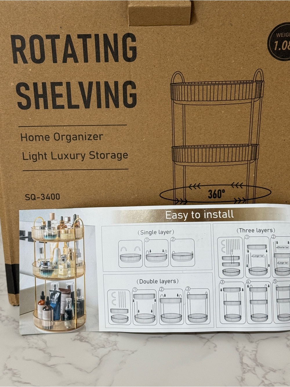 Gold Rotating Shelving Organizer - 3-Tier
